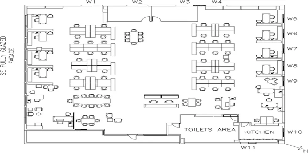 Typical open plan office layout in Delhi