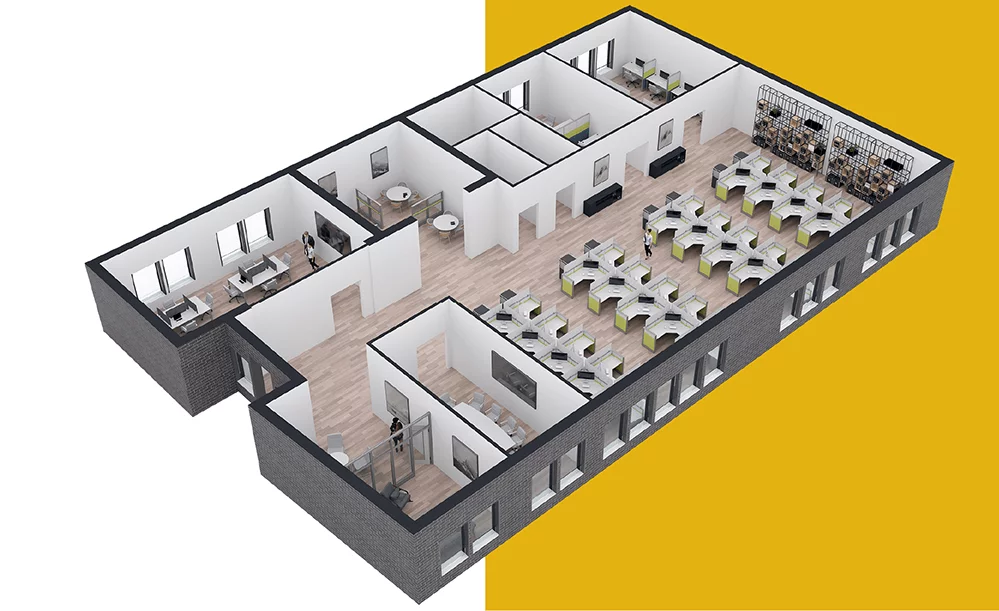 commercial office space design and 3d layout